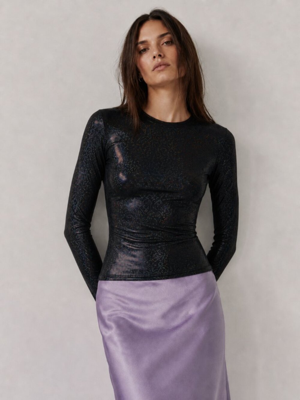 Saks Potts Black Shimmer Saya Long Sleeve T-Shirt